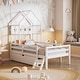 preview thumbnail 2 of 7, Wood Twin House Bed with Guardrail and Drawer, Rustic Design, Easy Assembly, White