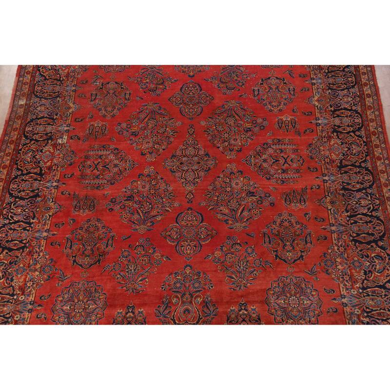 Hand Knotted Oriental 100% Wool Carpet Traditional All-Over Oranges & Rust Kashan Area Rug - 13' 11'' X 10' 0''