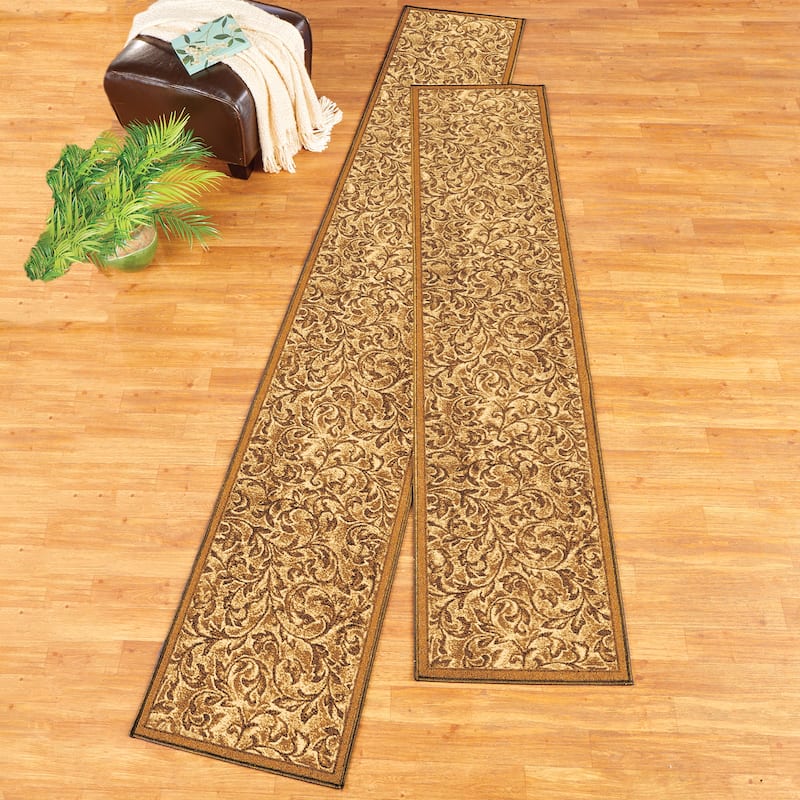 Elegant Siena Scrolling Leaf Design Extra Long Runner Rug