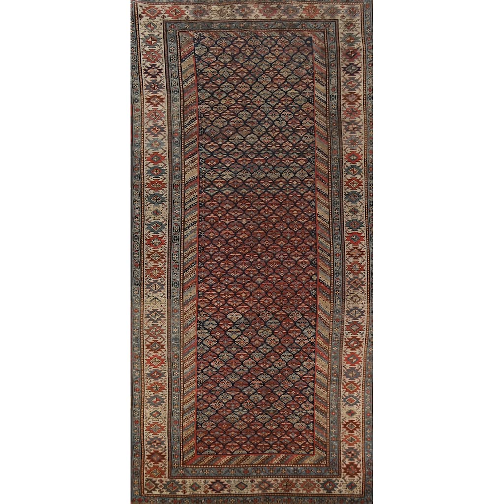 Pre-1900 Antique Vegetable Dye Kazak Area Rug Handmade Wool Carpet - 5'5" x 13'4"