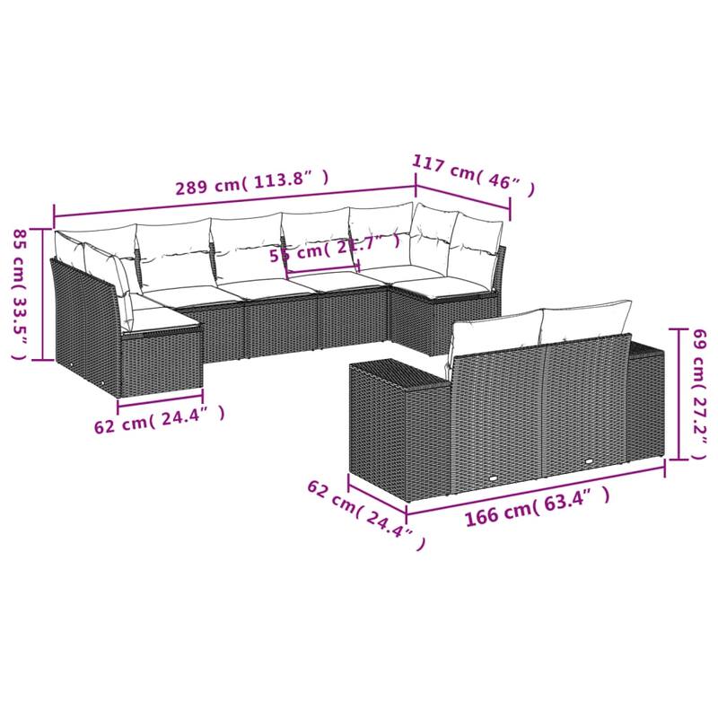 vidaXL Patio Sofa Set with Cushions Outdoor Conversation Furniture Poly Rattan