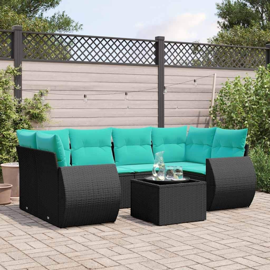 vidaXL Patio Sofa Set with Cushions Outdoor Furniture 7 Piece Poly Rattan - 24.4 x 24.4 x 27.2