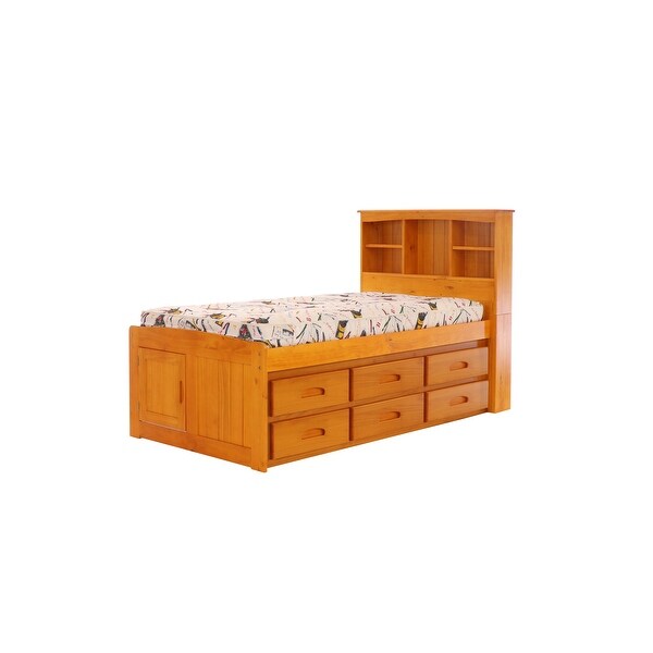 OS Home and Office Furniture Model 2120-K6-KD Solid Pine Twin Captains Bookcase Bed with 6 ...