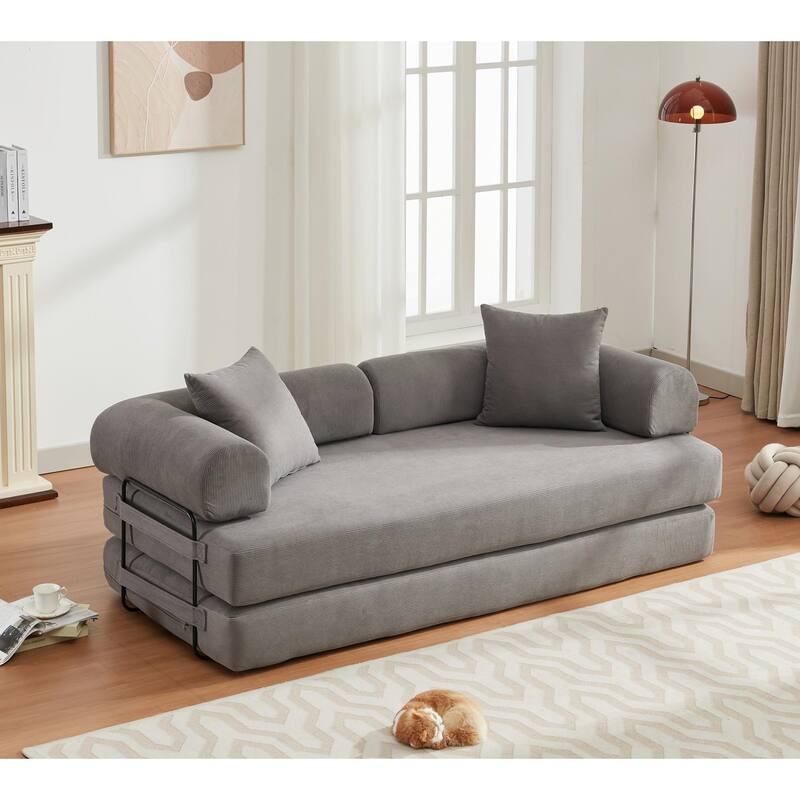 Modular Sofa Bed 78.5" - Corduroy Upholstery, Convertible King Size