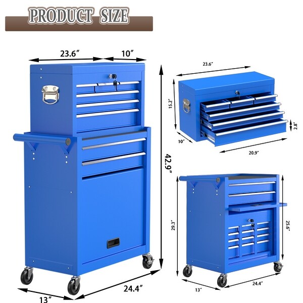 8-Drawer Rolling Tool Chest & Removable Tool Box Organizer with