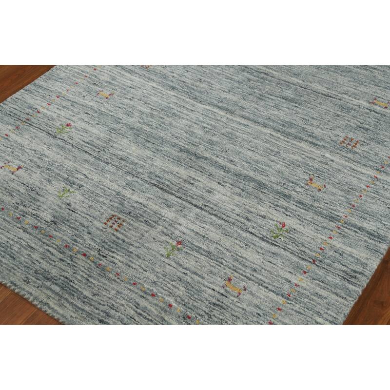 Tribal Blue Gabbeh Indian Rug Hand-Knotted Wool Carpet - 3'11" x 5'8"