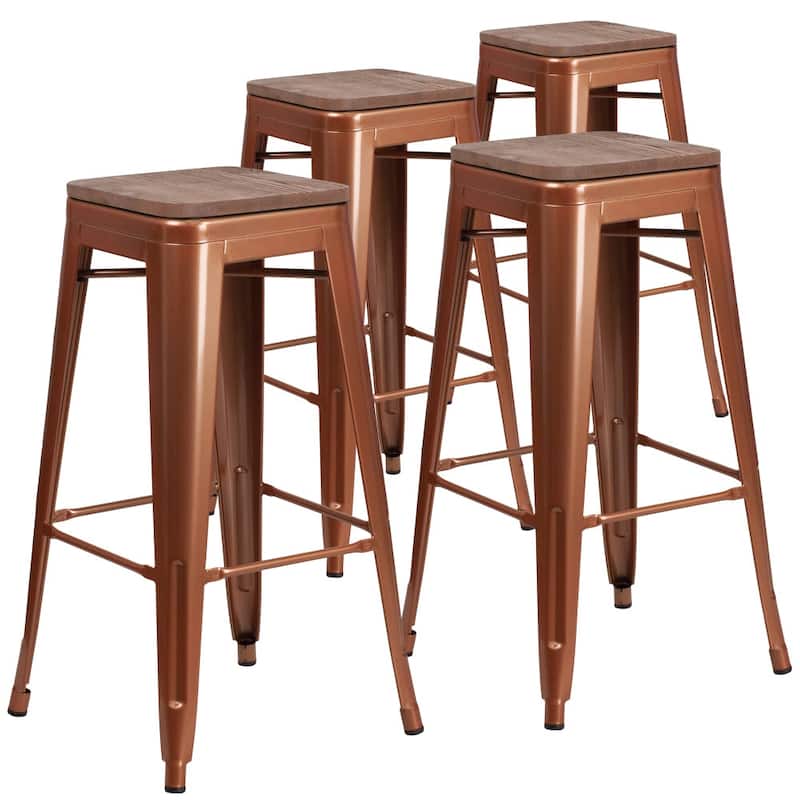 4 Pk. 30" High Backless Barstool with Square Wood Seat