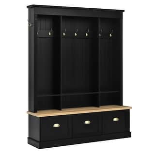 Elegant Hall Tree with APP Controlled LED Light and Roman Column Design - 59" W × 15.7" D × 75.2" H