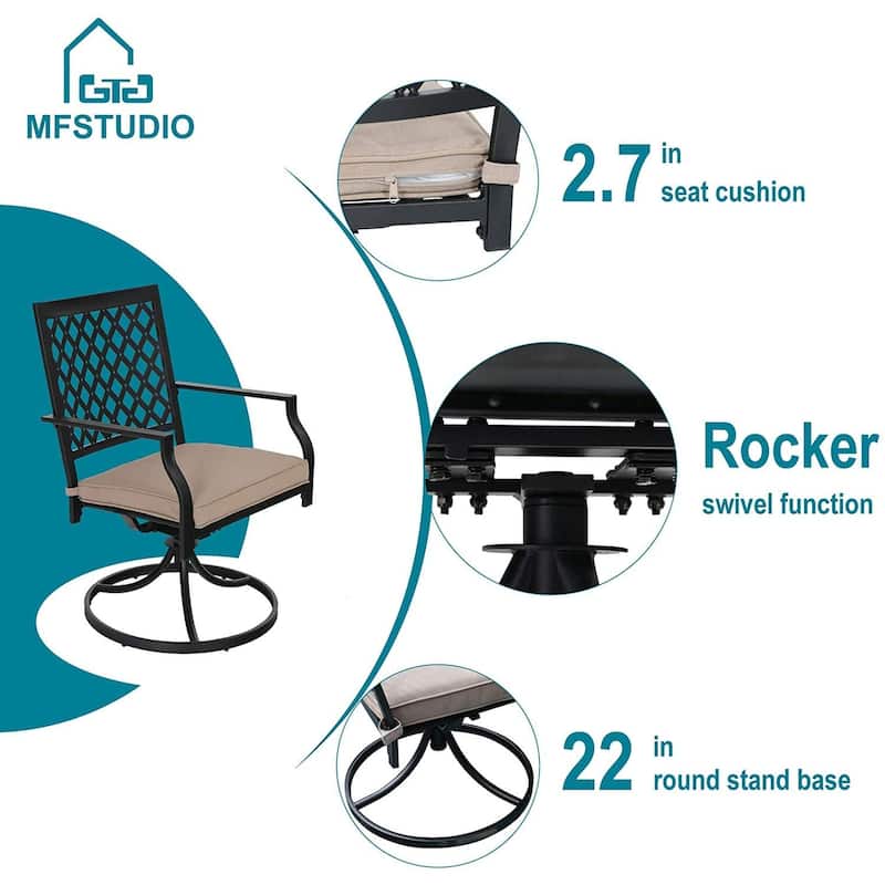 MAISON ARTS 5-Piece Patio Furniture Propane Fire Pit Set, 4 Metal Mesh Swivel Chairs and Square Fire Table