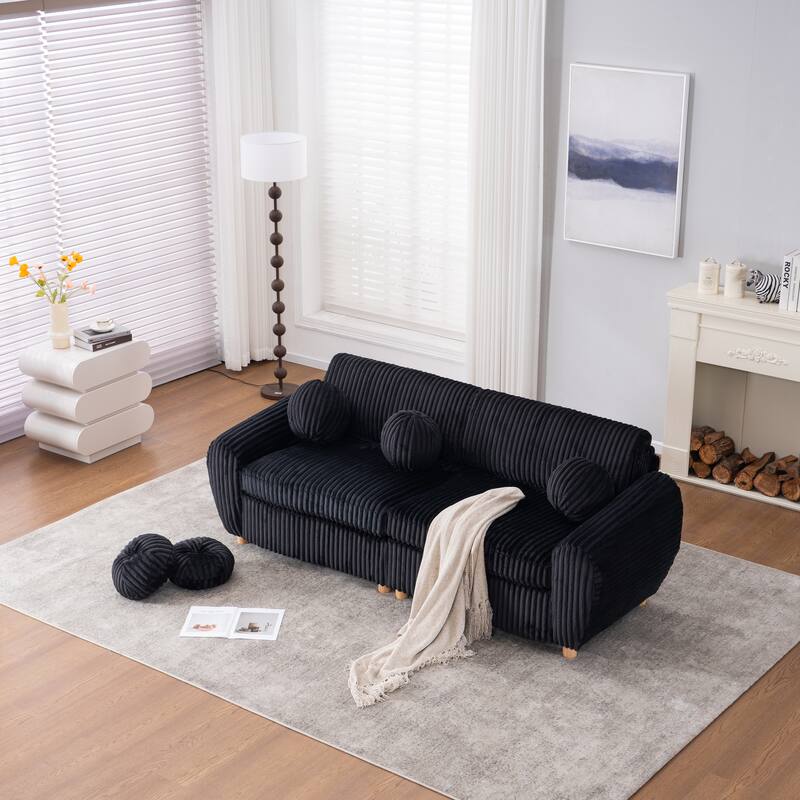 Modern Corduroy 2-Seater Sofa, Corner sofa with Solid Wood Frame, for Living Room and Apartment, Black - Black