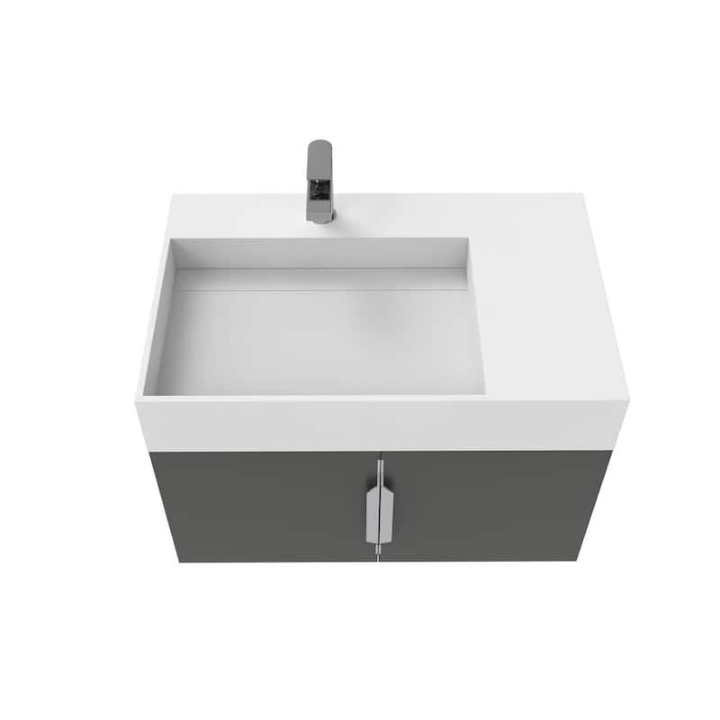 Amazon 30" Wall Mounted Bathroom Left Basin Vanity Set w/ White Top