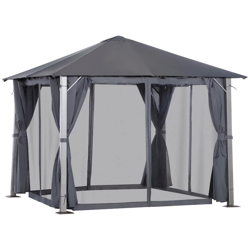 Outsunny 10' x 10' Soft Top Outdoor Pergola Canopy Gazebo with Beautiful Wood-Grain Finish & Zippered Sling Sidewalls