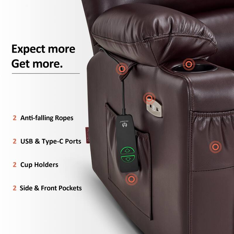 Power Lift Recliner Chair for Elderly, Massage and Heat, Faux Leather & Fabric