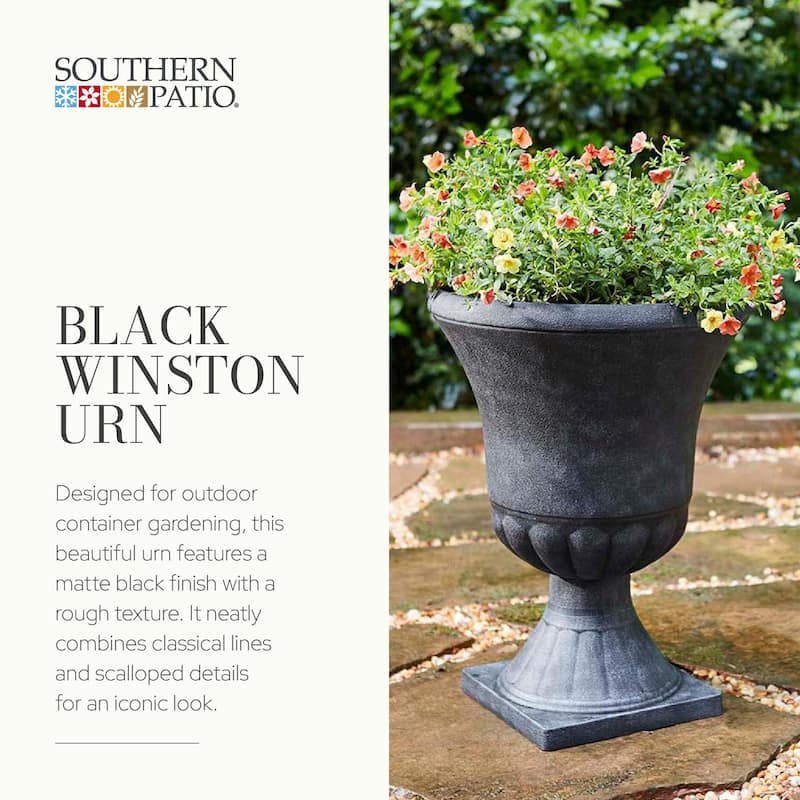 Southern Patio EB-029816 Winston 16 Inch Resin Outdoor Planter, Black (2 Pack) - (L x W x H): 16 x 16 x 21 inches