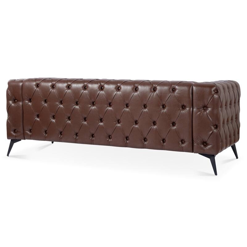 PU Leather Upholstered 3 Seater Sofa, Tufted Sofa with Removable Cushions & Square Arms, Lounge Sofa Chair with Iron Legs
