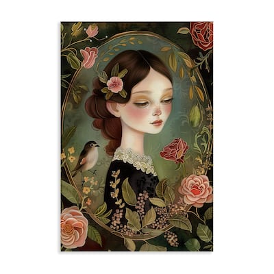 Stupell Vintage Lady & Floral Border Canvas Wall Art Design By The Dutch Lady