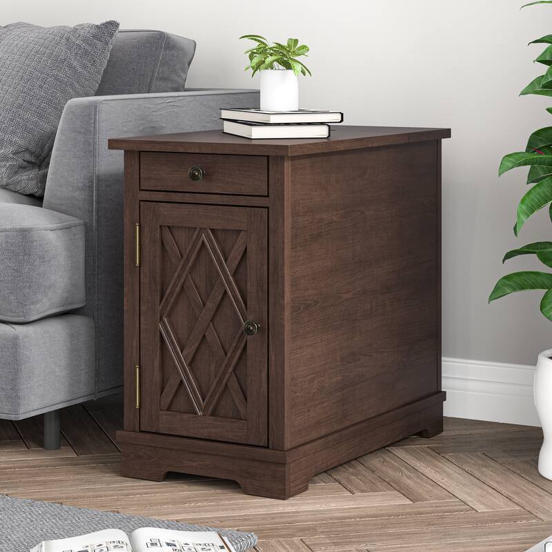 Classic Charging End Table with USB Ports and Storage - 23" in Height - 23" in Height - Brown - MDF