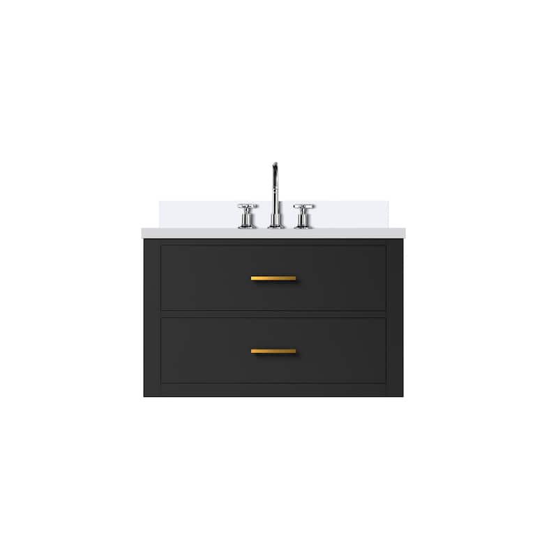 Castor Bath Vanity with Cultured Marble Top, Sink and Faucet - 30 inch - Black