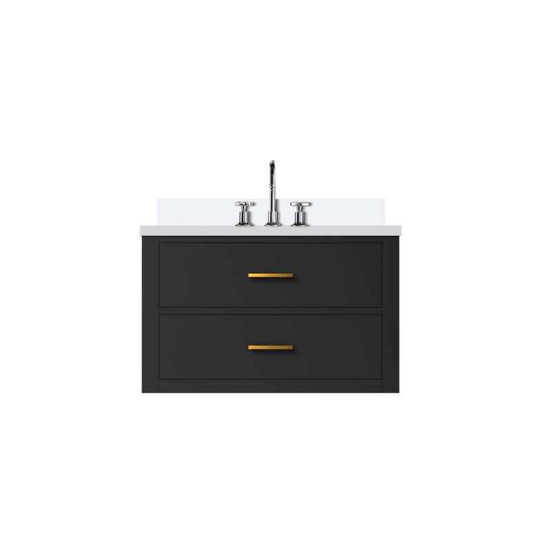 Castor Bath Vanity with Quartz Top, Sink and Faucet - 30 inch - Black