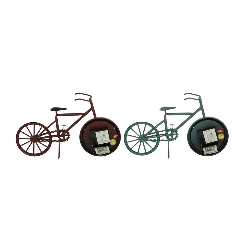 Metal Bike Decorative Clock - Set of 2 Black or Multi Colored - Roche River Decor
