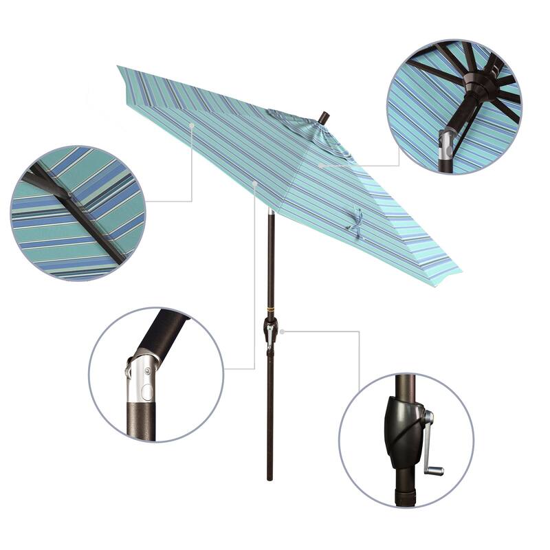 California Umbrella 7.5' Round Crank Lift Push Button Tilt Bronze Aluminum Patio Umbrella with Sunbrella Cilantro Fabric