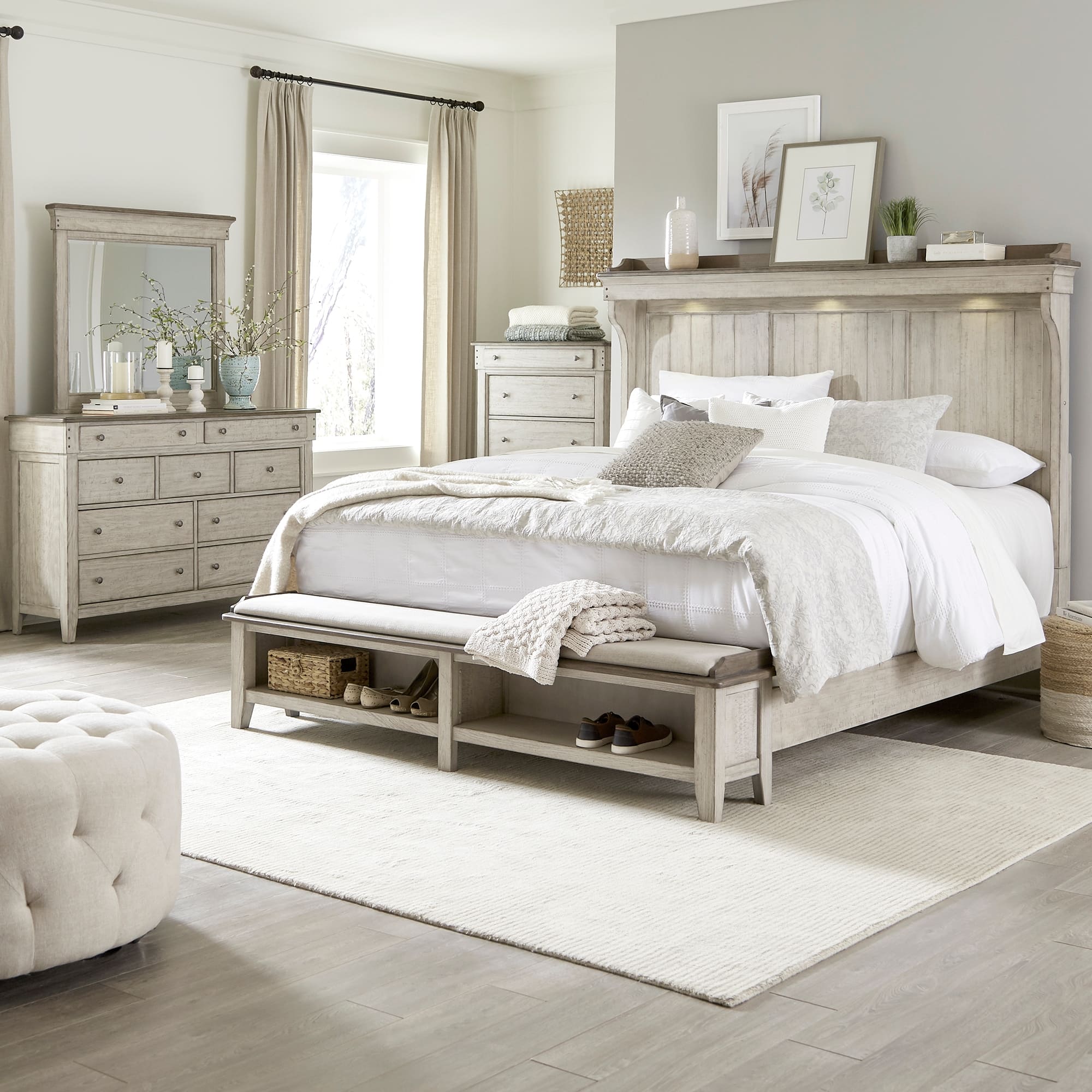 Option Bed, Dresser, Mirror, and Chest