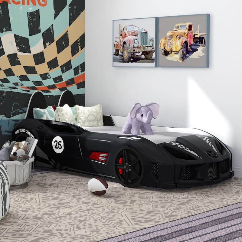 La Vetta Modern Twin Kid Platform Car Bed with LED Lights and Handheld Remote by Furniture of America