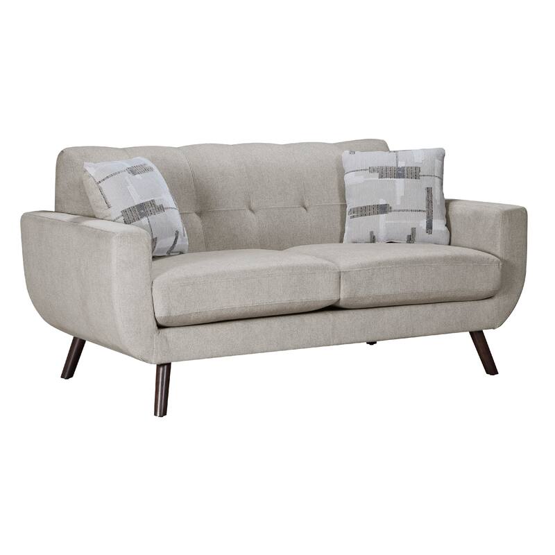 Jany Loveseat with 2 Pillows, 70 Inch, Tan Gray Microfiber, Brown Legs