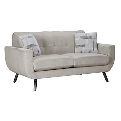 Jany Loveseat with 2 Pillows, 70 Inch, Tan Gray Microfiber, Brown Legs