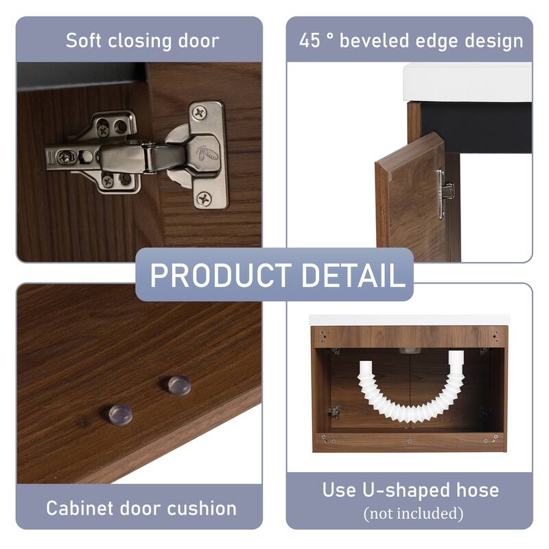 30"/36" Floating Bathroom Vanity with Sink, Wall Mounted Bathroom Vanity with Soft Close Doors