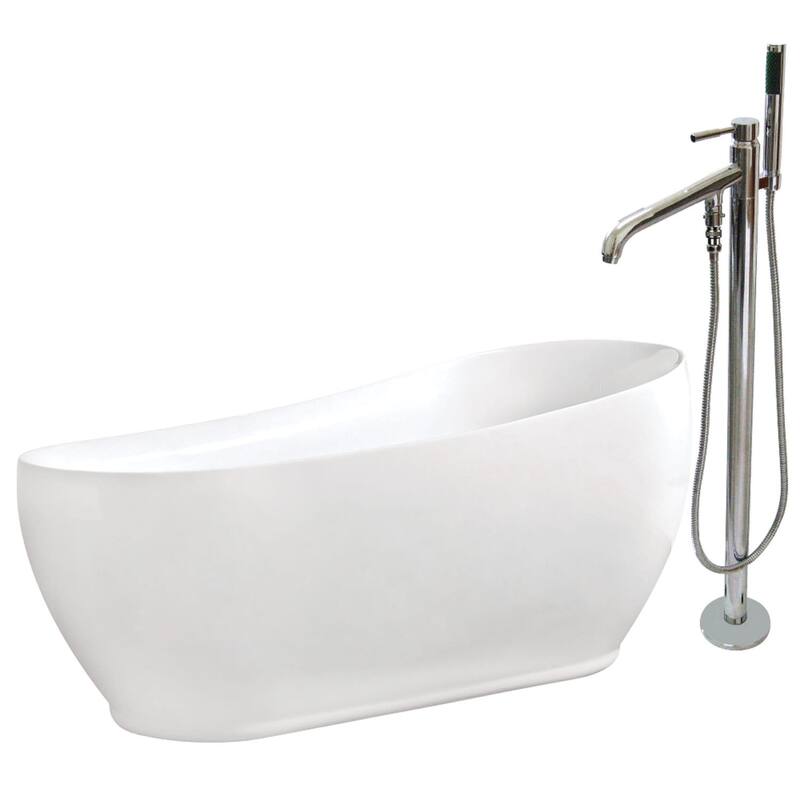 Kingston Brass Aqua Eden 71" Free Standing Acrylic Soaking Tub with - White / Polished Chrome