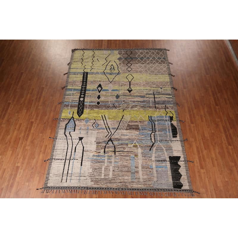 Moroccan Abstract Area Rug Handmade Modern Wool Carpet - 8'10"x 12'9"