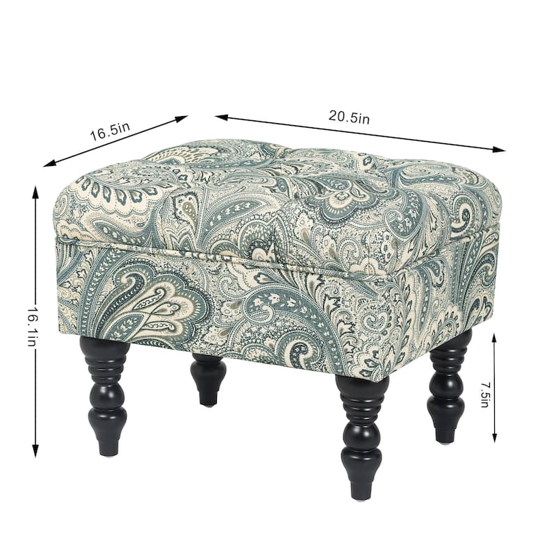 Adeco Ottoman Stool Tufted Foot Rest Fabric Floral Vanity Stool