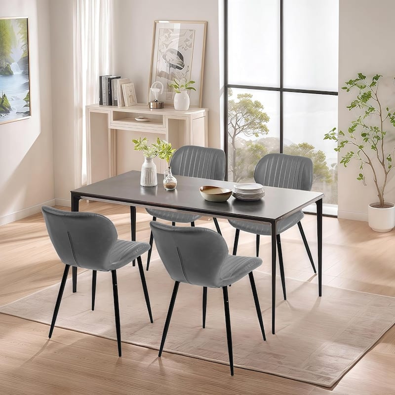 Mid Century Modern Upholstered PU-Dining Chairs with Metal Legs, Set of 2, Grey