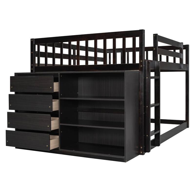 Space-Saving Full Bunk Bed with 4 Drawers, 3 Shelves, and Sturdy Ladder