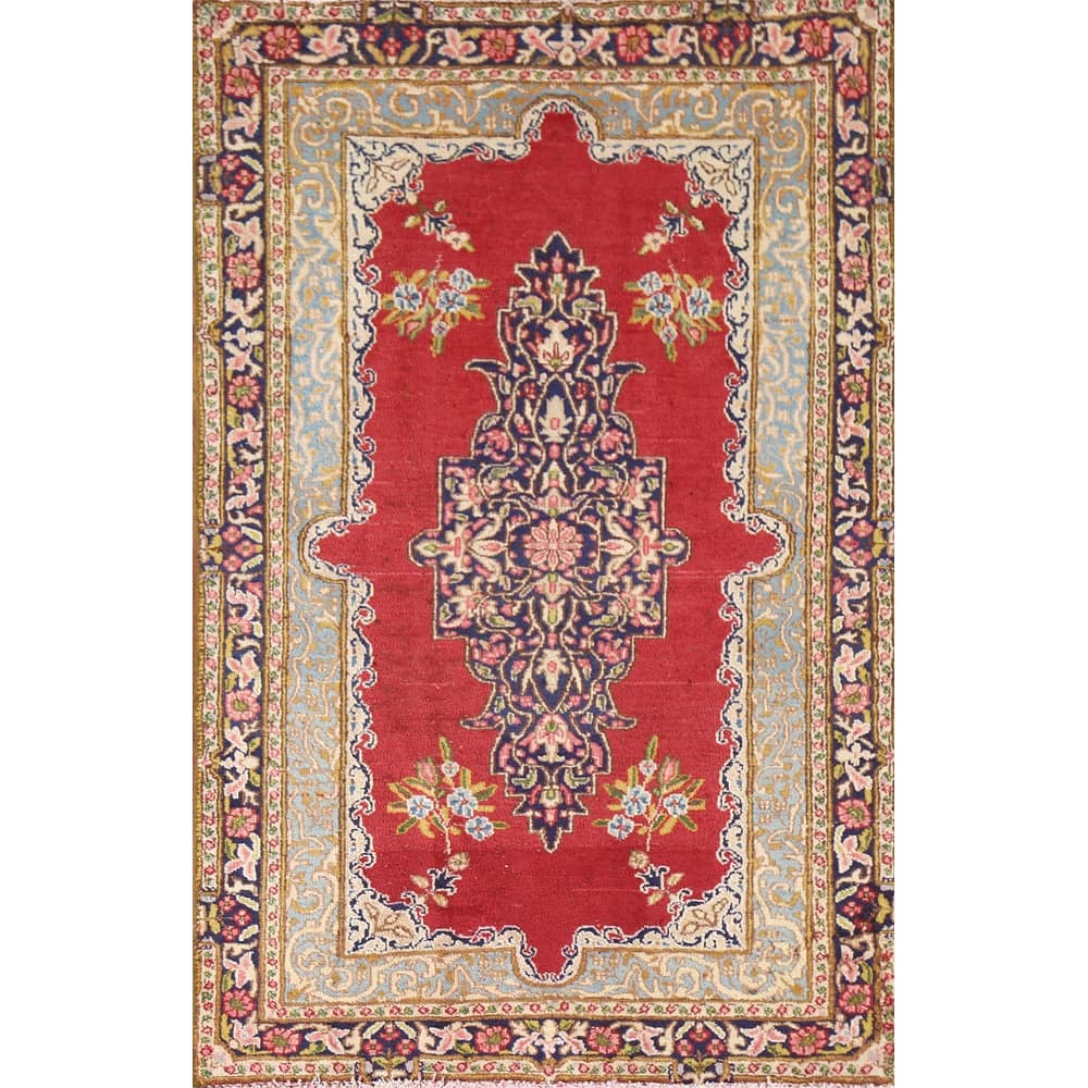 Geometric Kerman Persian Vintage Area Rug Handmade Wool Carpet - 2'10"x 4'7"