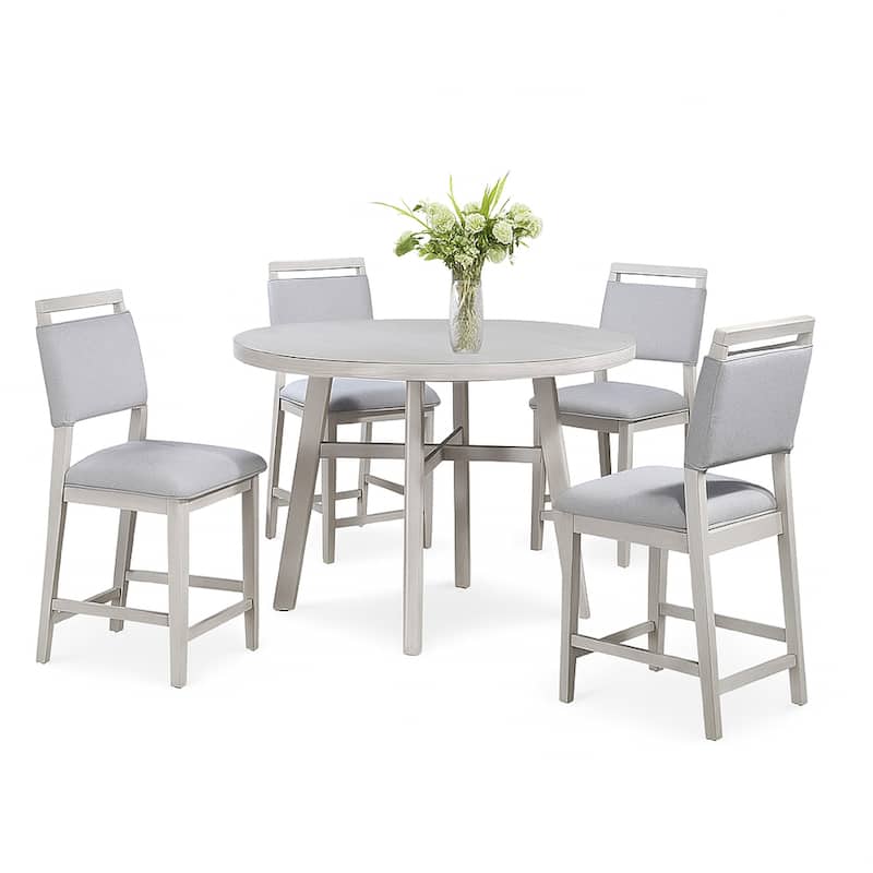 Bovo Counter Height Dining Table, 48 Inch Round Top, White Wood Legs - Driftwood White