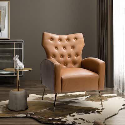 Danita Modern Tufted Leather Arm Chair with Golden Metal Legs by HULALA HOME