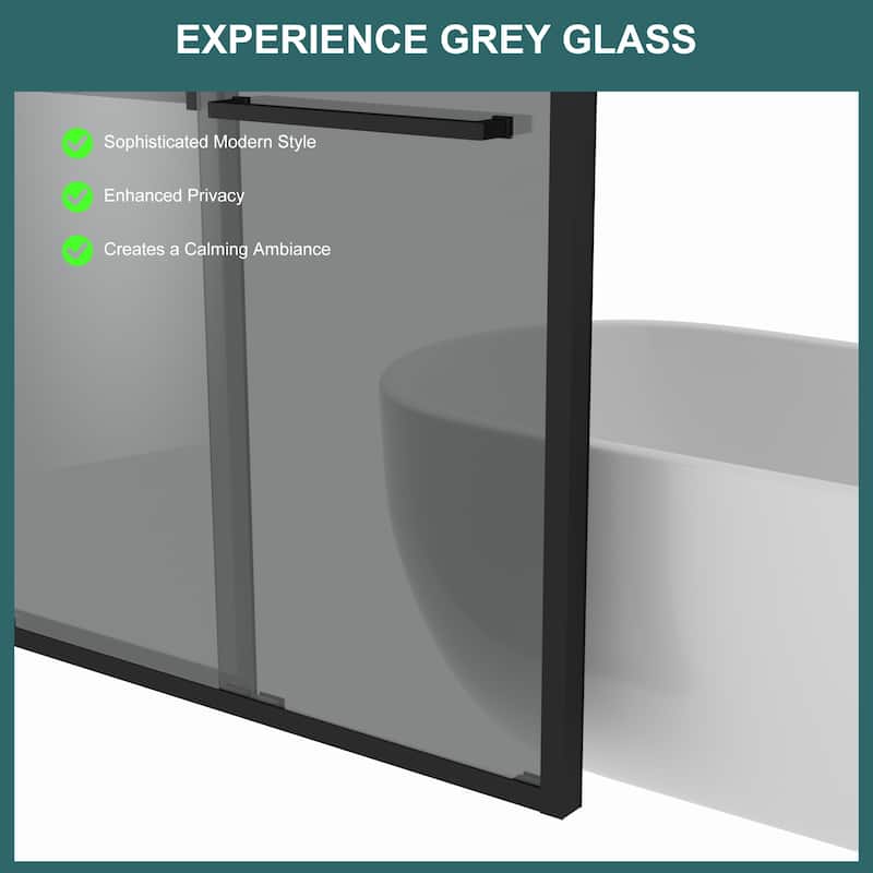 48"W x 76"H Double Sliding Glass Shower Door - 8mm Tempered Glass with 304 Stainless Steel Frame