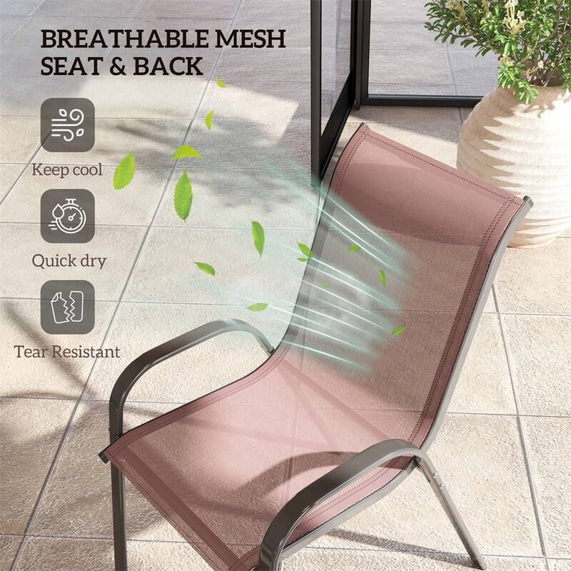 Black Steel Outdoor Dining Chairs Set of 4 with Mesh and Stackable Design - 21.3" W x 28" D x 36.6" H