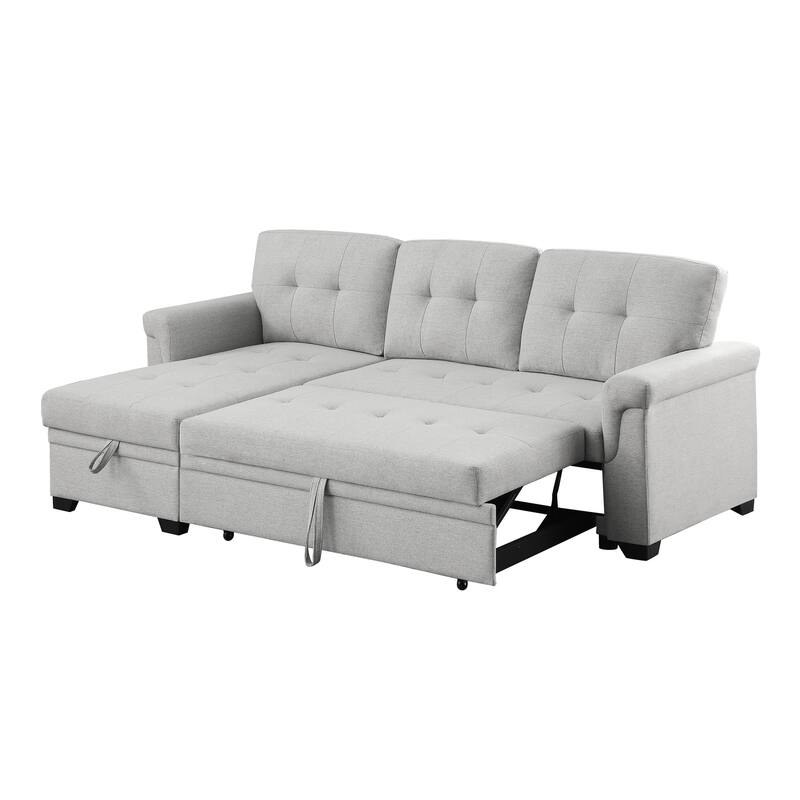 Linen Reversible Sleeper Sectional Sofa with Storage Chaise