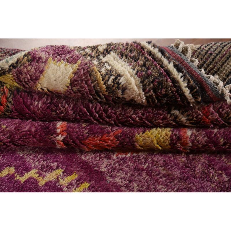 Purple Moroccan Oriental Area Rug Handmade Geometric Wool Carpet - 8'6" x 12'7"