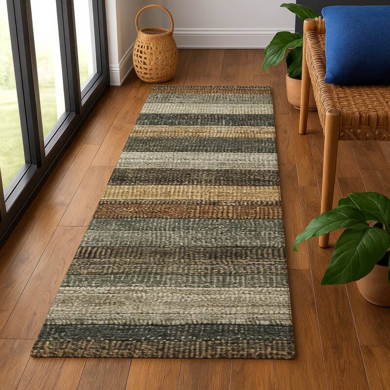 Premium Washable Super Soft Ombre Stripes Mayfield Rug - Khaki - 2'3" x 7'6"