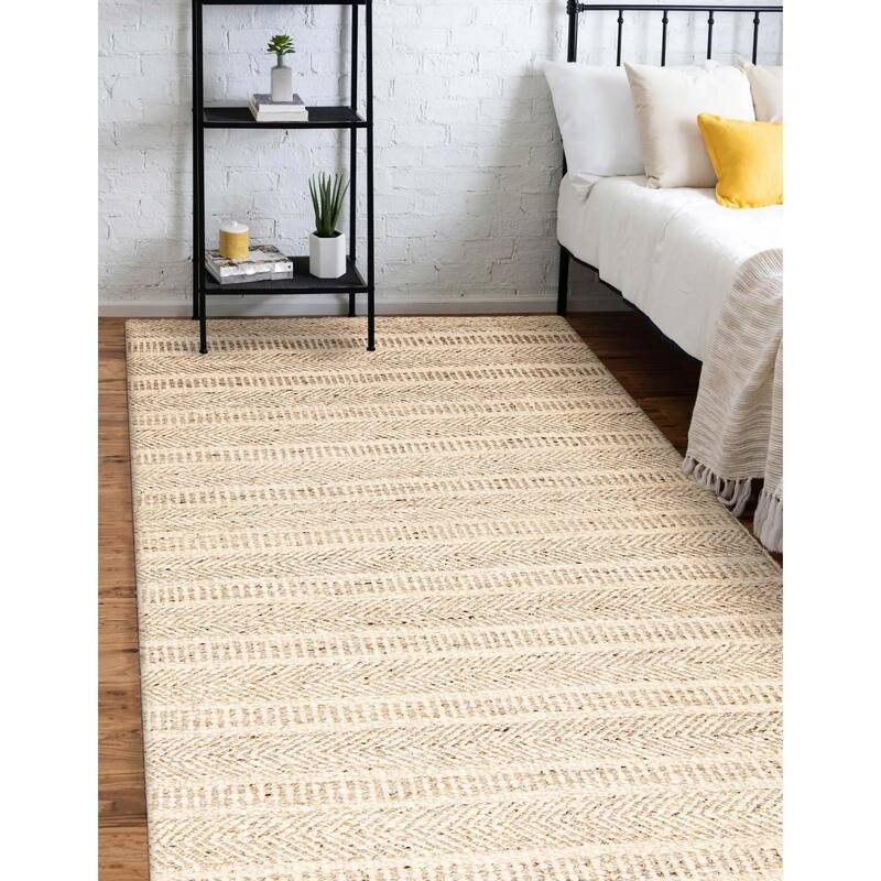 ECARPETGALLERY Braid weave Sienna Beige Wool Rug - 5'1 x 7'7