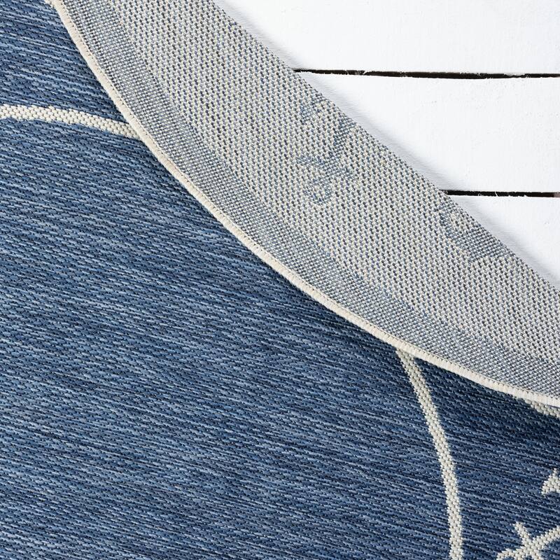 Sevita Tides Nautical Anchor Border Navy/White Performance Indoor/Outdoor Area Rug
