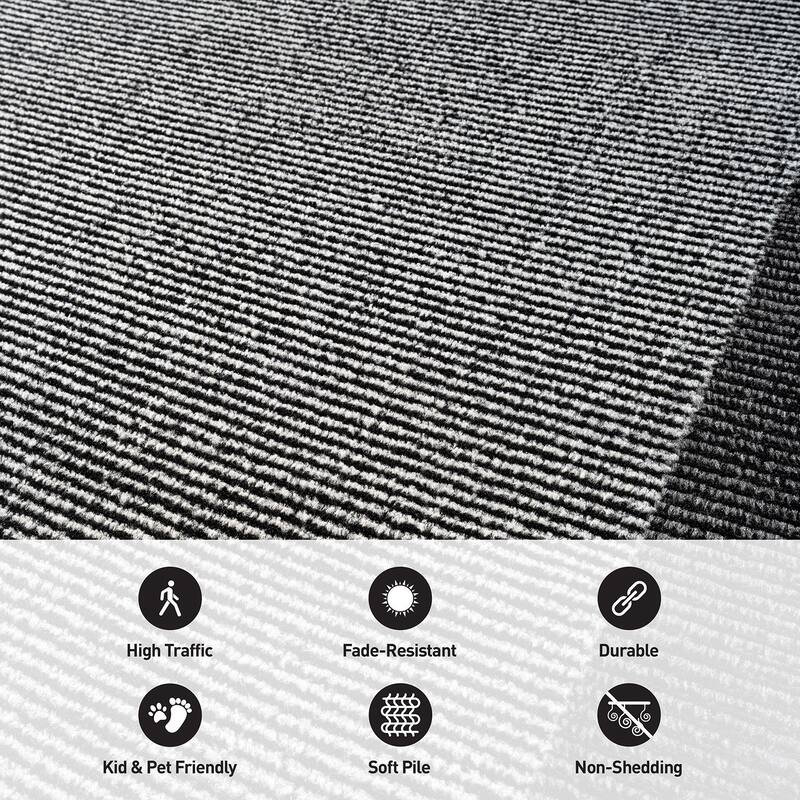 Modern Geometric Stripe Bordered Area Rug for Living Room, Bedroom, or Entryway - Low Pile Indoor Rug