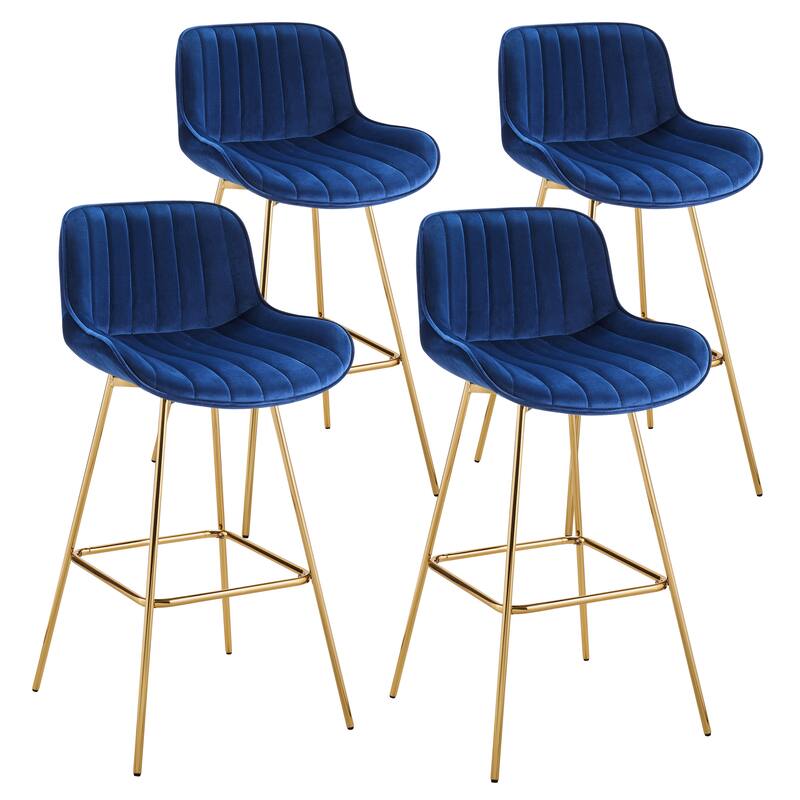 Art Leon Modern Swivel Velvet Barstool (Set of 4) - Blue