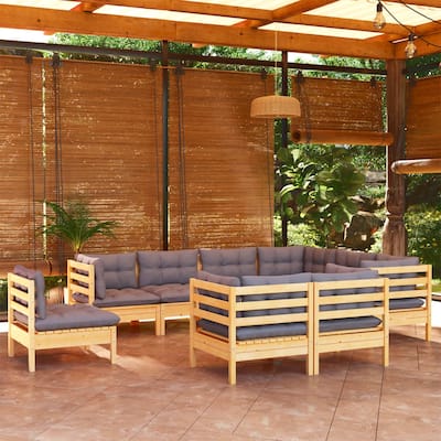 vidaXL Solid Pinewood Patio Lounge Set 9 Piece with Cushions Multi Colors
