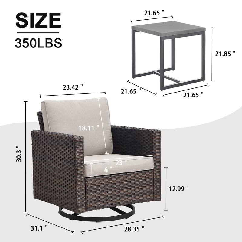 Gymojoy Wicker Swivel Glider Chair with 4 inch Olefin Cushions