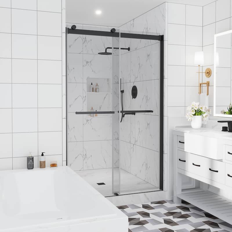 CASAINC 48"/60"W x 76"H Double Sliding Frameless Shower Door with Clear Glass